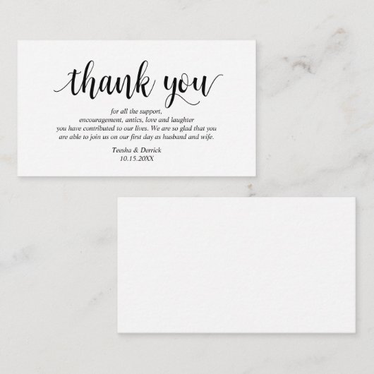 Carte D'accompagnement Script noir rustique moderne, Merci Mariage (Devant / Derrière)