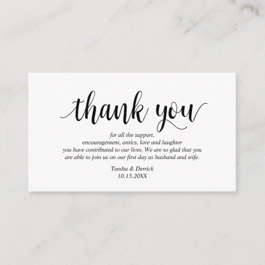 Carte D'accompagnement Script noir rustique moderne, Merci Mariage (Devant)