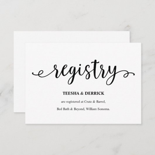 Carte D'accompagnement Script noir rustique, Registre Mariage (Devant / Derrière)