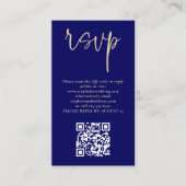 Carte D'accompagnement Script or moderne Marine bleu QR Code Mariage RSVP (Devant)