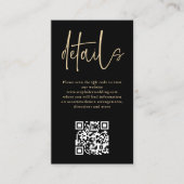 Carte D'accompagnement Script Or moderne noir QR Code Mariage Détails (Devant)