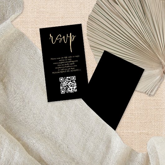 Carte D'accompagnement Script Or moderne Noir QR Code Mariage RSVP