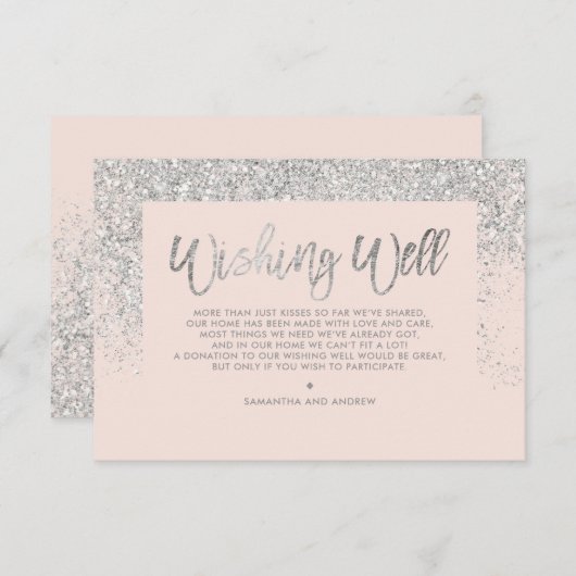 Carte D'accompagnement Script parties scintillant argent rose vif souhait (Devant / Derrière)