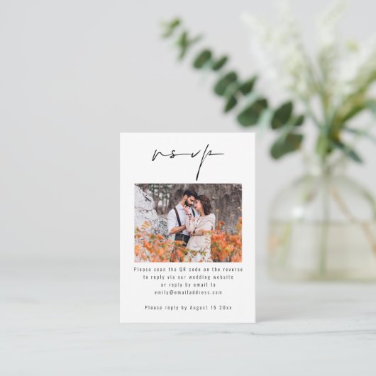 Carte D'accompagnement Script Photo QR Code Mariage RSVP (Debout devant)
