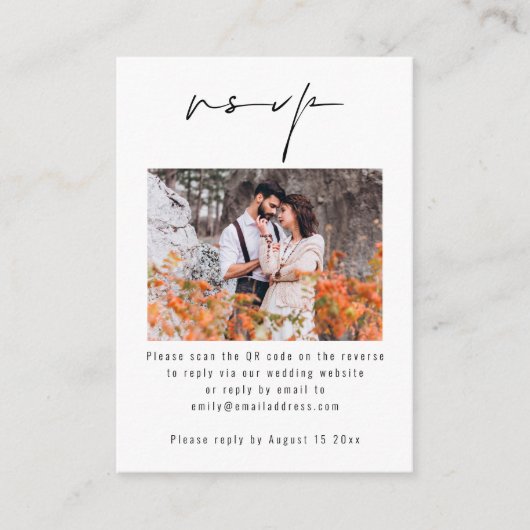 Carte D'accompagnement Script Photo QR Code Mariage RSVP (Devant)