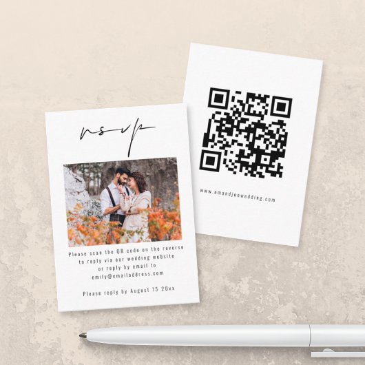 Carte D'accompagnement Script Photo QR Code Mariage RSVP