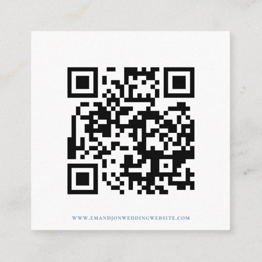 Carte D'accompagnement Script QR Code Mariage bleu blanc RSVP (Dos)