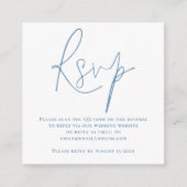 Carte D'accompagnement Script QR Code Mariage bleu blanc RSVP (Devant)