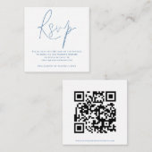 Carte D'accompagnement Script QR Code Mariage bleu blanc RSVP (Devant / Derrière)