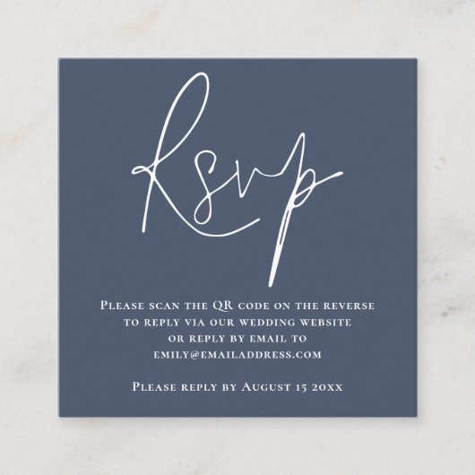 Carte D'accompagnement Script QR Code Mariage Dusty Navy Blue RSVP (Devant)