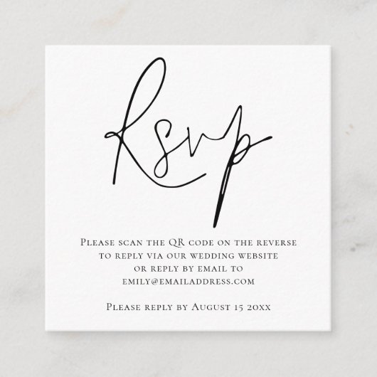 Carte D'accompagnement Script QR Code Mariage noir blanc RSVP (Devant)