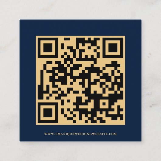 Carte D'accompagnement Script QR Code Mariage or Marine bleu RSVP (Dos)
