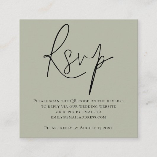 Carte D'accompagnement Script QR Code Soft Sage Green Wedding RSVP (Devant)