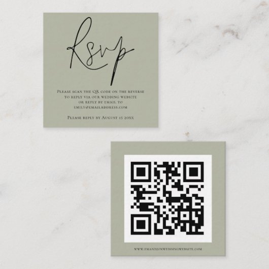 Carte D'accompagnement Script QR Code Soft Sage Green Wedding RSVP (Devant / Derrière)