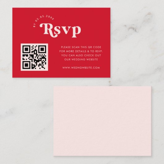 Carte D'accompagnement Script Retro Rouge rose personnalisé QR Code Maria (Devant / Derrière)