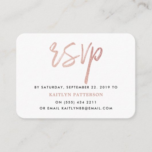 Carte D'accompagnement Script Rose moderne Gold Foil RSVP (Devant)