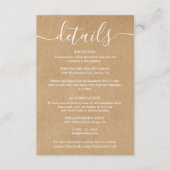 Carte D'accompagnement Script Rustic Kraft Détails du Mariage Information (Devant)