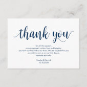 Carte D'accompagnement Script rustique, bleu marine, Merci Mariage (Devant)