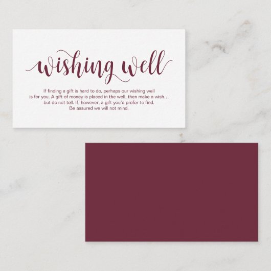 Carte D'accompagnement Script Rustique, Bourgogne, Wishing Mariage (Devant / Derrière)