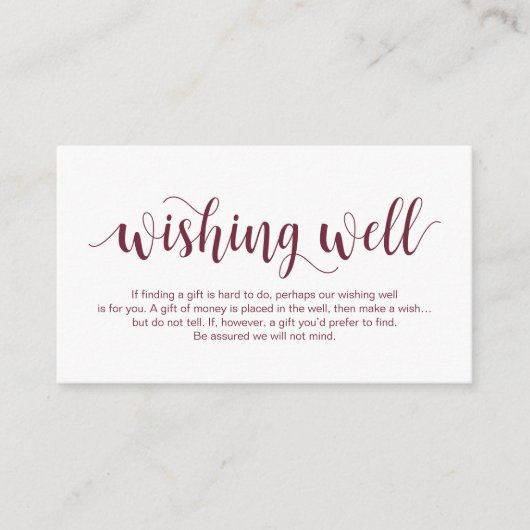 Carte D'accompagnement Script Rustique, Bourgogne, Wishing Mariage (Devant)
