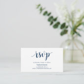 Carte D'accompagnement Script rustique, couleur bleu marine, mariage RSVP (Debout devant)