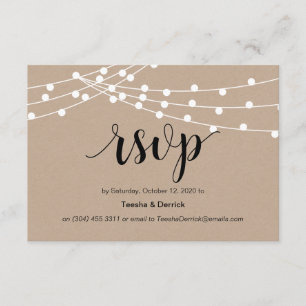 Carte D'accompagnement Script rustique, kraft, lumières à cordes, Mariage
