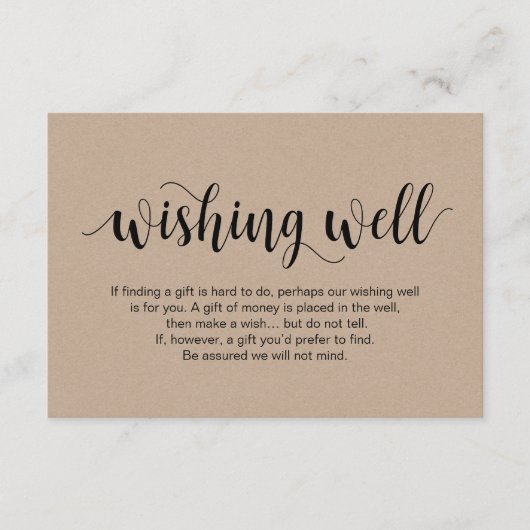 Carte D'accompagnement Script rustique kraft, noir, Mariage Wishing well (Devant)