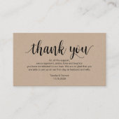 Carte D'accompagnement Script rustique, kraft, noir, Merci Mariage (Devant)
