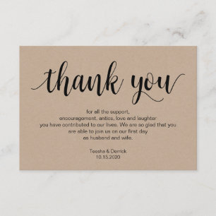 Carte D'accompagnement Script rustique, kraft, noir, Merci Mariage