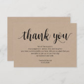 Carte D'accompagnement Script rustique, kraft, noir, Merci Mariage (Devant / Derrière)