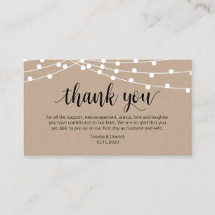 Carte D'accompagnement Script rustique, lumière à chaîne, Merci Mariage