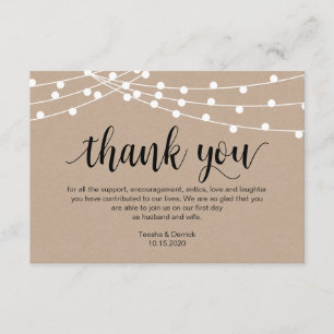 Carte D'accompagnement Script rustique, lumière à chaîne, Merci Mariage