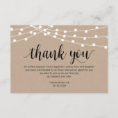 Carte D'accompagnement Script rustique, lumière à chaîne, Merci Mariage (Devant)