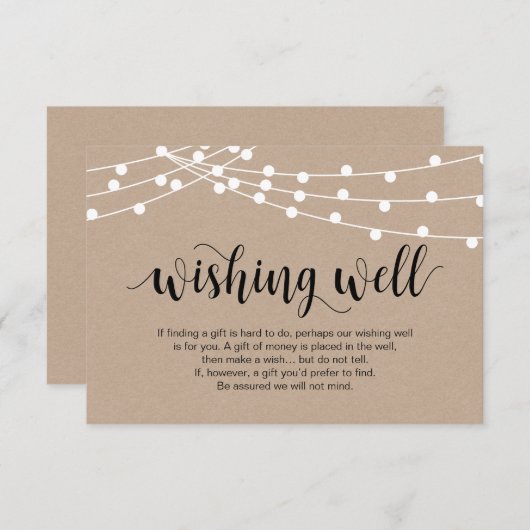 Carte D'accompagnement Script rustique, lumières à cordes, Wishing Mariag (Devant / Derrière)