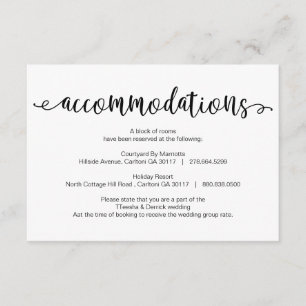 Carte D'accompagnement Script rustique noir, Hébergements, hôtels