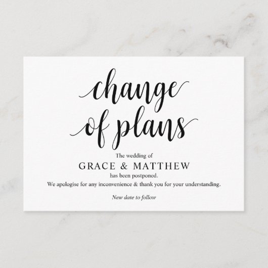 Carte D'accompagnement Script rustique, Noir, Mariage, Repostpone, modifi (Devant)