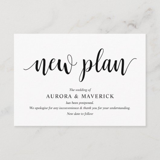 Carte D'accompagnement Script rustique, Noir, Mariage, Repostpone, modifi (Devant)