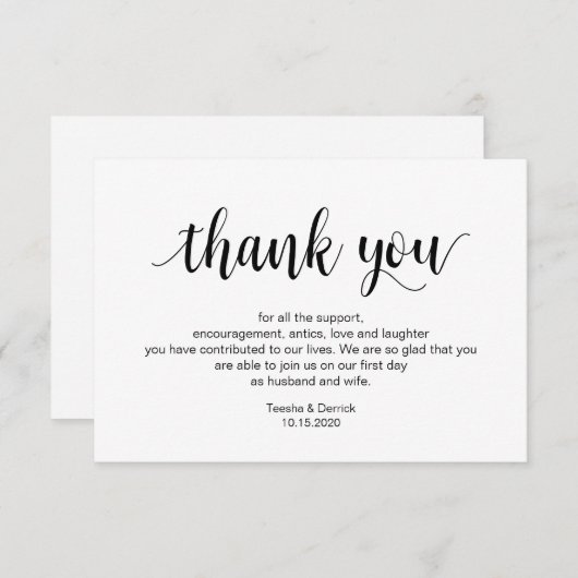 Carte D'accompagnement Script rustique, noir, Merci Mariage (Devant / Derrière)