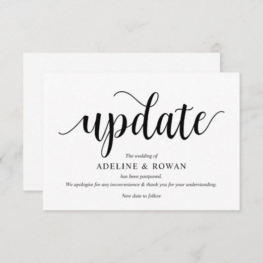 Carte D'accompagnement Script rustique, noir, report Mariage, modifiable (Devant / Derrière)