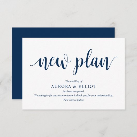 Carte D'accompagnement Script rustique, scénario Navy Blue, report Mariag (Devant / Derrière)