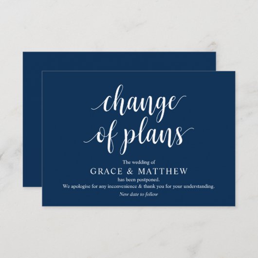 Carte D'accompagnement Script rustique, Script bleu marine, Mariage repos (Devant / Derrière)