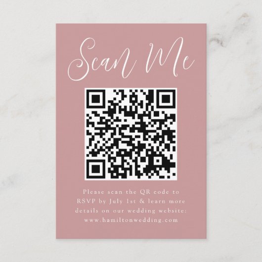 Carte D'accompagnement Script simple Dusty Rose QR Code Mariage RSVP (Devant)