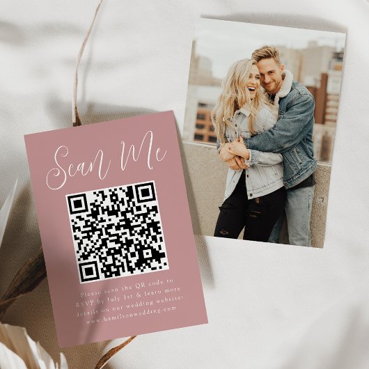 Carte D'accompagnement Script simple Dusty Rose QR Code Mariage RSVP