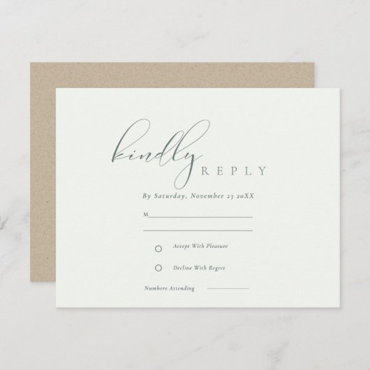 Carte D'accompagnement Script simple élégant Noir & Blanc Mariage RSVP (Devant / Derrière)