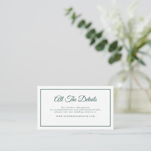 Carte D'accompagnement Script simple et élégant Emerald Green Mariage Dét (Debout devant)