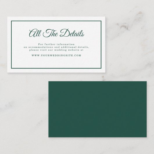 Carte D'accompagnement Script simple et élégant Emerald Green Mariage Dét (Devant / Derrière)