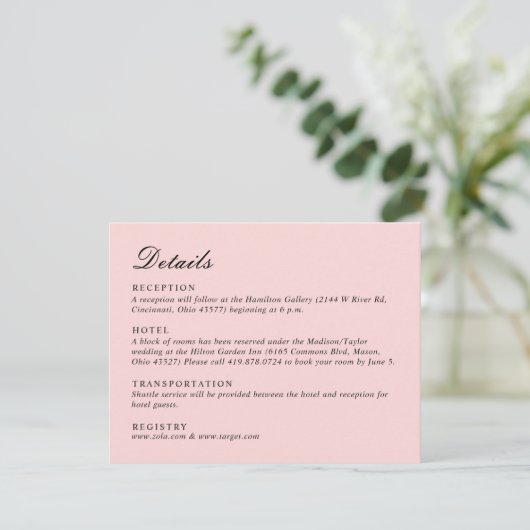 Carte D'accompagnement Script simple Joli Mariage rose (Debout devant)