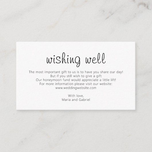 Carte D'accompagnement Script simple Mariage noir et blanc Wishing well (Devant)