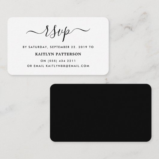 Carte D'accompagnement Script simple moderne noir et blanc RSVP (Devant / Derrière)