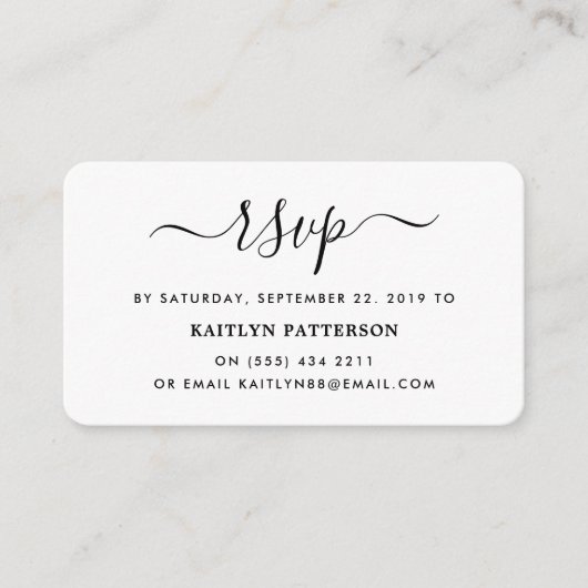Carte D'accompagnement Script simple moderne noir et blanc RSVP (Devant)